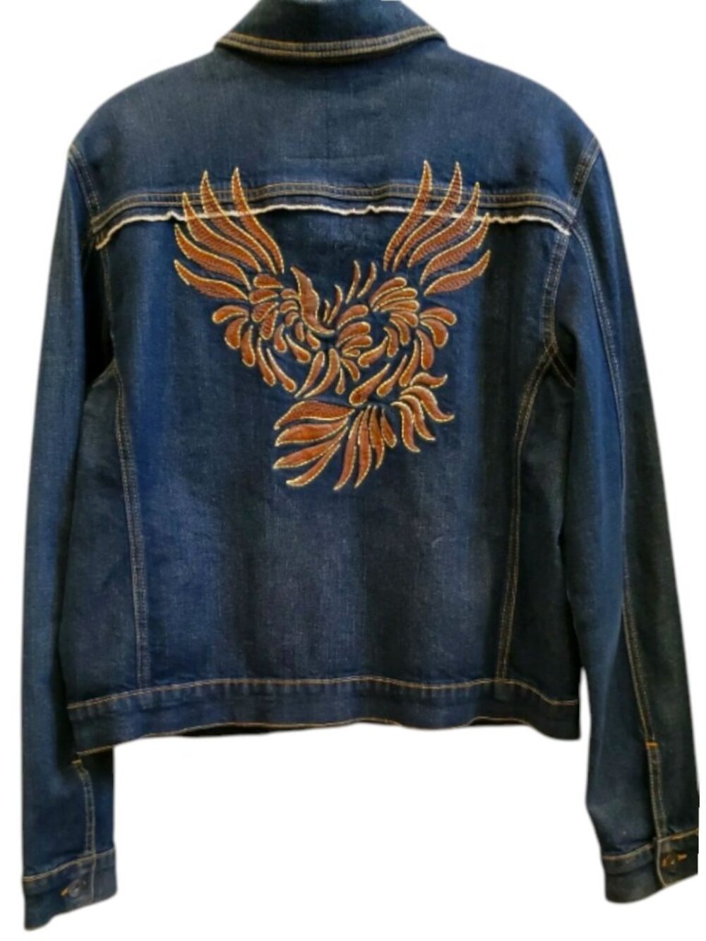 Fiorucci Authentic Vintage Blue Denim Stretch Angel Wings Fitted Jean Jacket